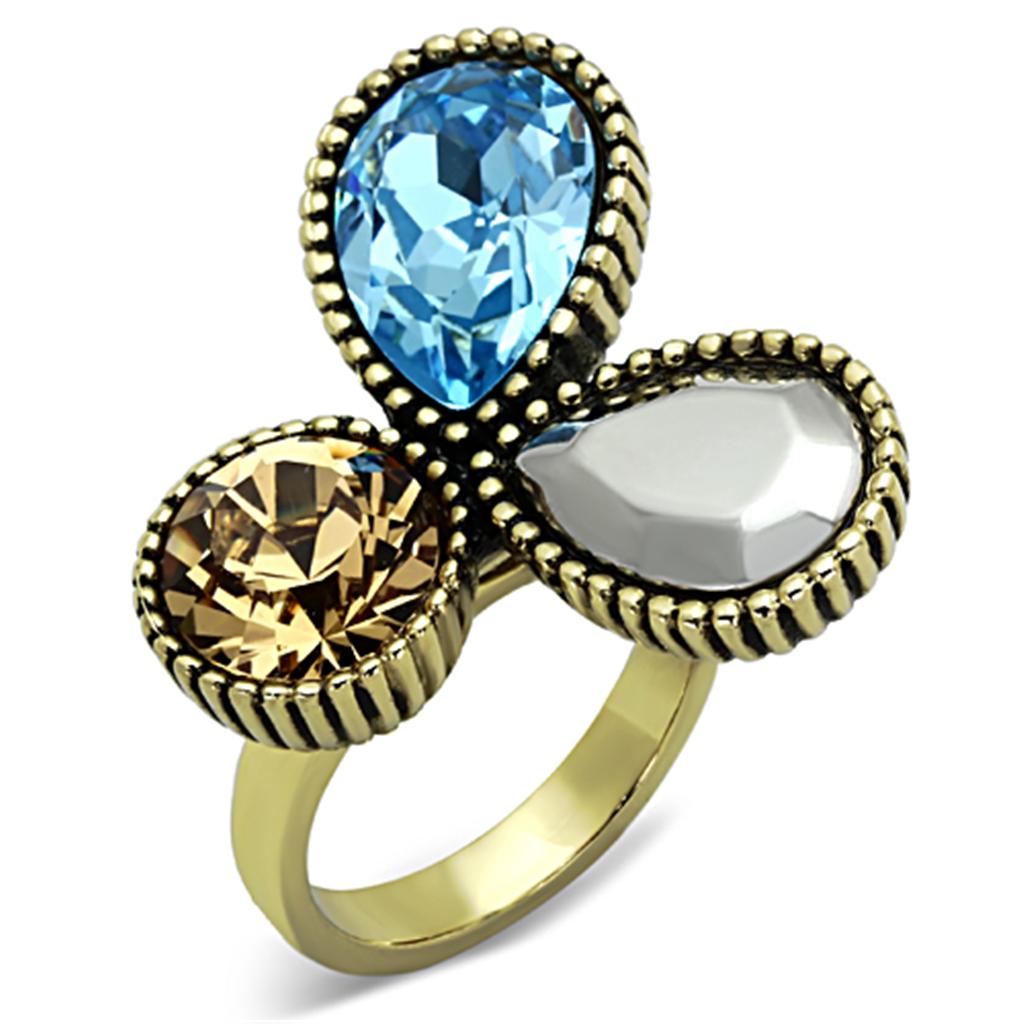 JCE1496 IP Gold(Ion Plating) Stainless Steel Ring with Top Grade Crystal  in Multi Color