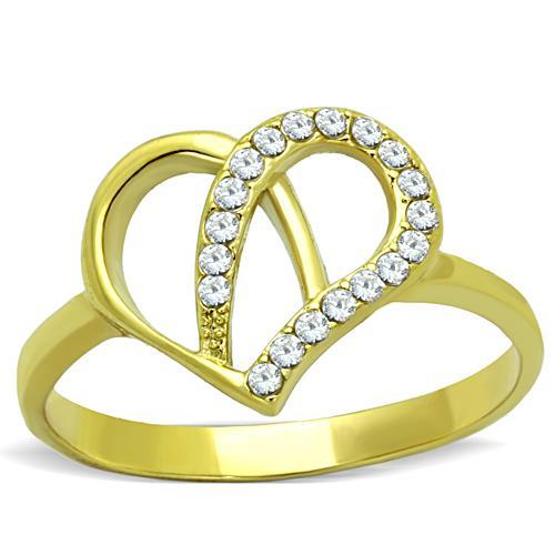 JCE1586 IP Gold(Ion Plating) Stainless Steel Ring with AAA Grade CZ  in Clear
