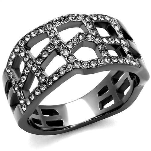 JCE2753 IP Light Black  (IP Gun) Stainless Steel Ring with Top Grade Crystal  in Black Diamond